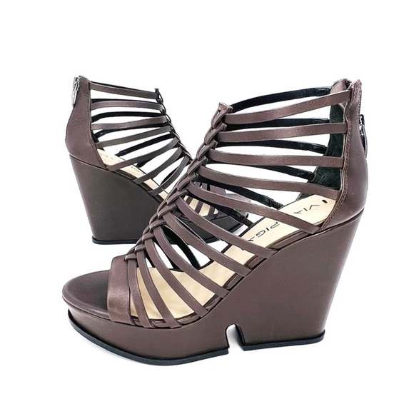 Via Spiga Walena Chunky Cage Platform Wedge Sandal Brown Leather Size 5.5 New